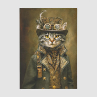 Cute Dapper Steampunk Tabby Cat ET7L Decoupage  Seidenpapier