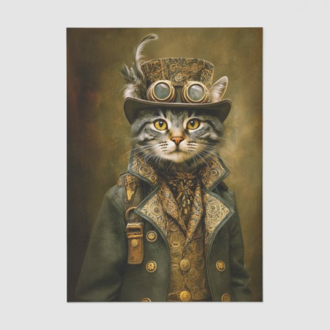 Cute Dapper Steampunk Tabby Cat ET7L Decoupage  Seidenpapier (Vorderseite)