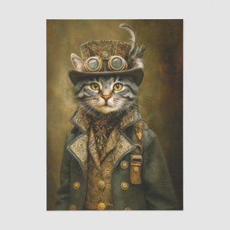 Cute Dapper Steampunk Tabby Cat ET7R Decoupage  Seidenpapier