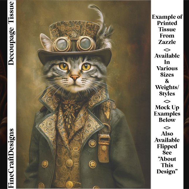 Cute Dapper Steampunk Tabby Cat ET7R Decoupage  Seidenpapier (Von Creator hochgeladen)