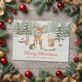 Cute Deer and Woodland Animals Merry Christmas Feiertagskarte
