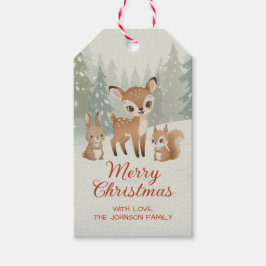Cute Deer and Woodland Animals Merry Christmas Geschenkanhänger