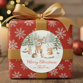 Cute Deer and Woodland Animals Merry Christmas Runder Aufkleber