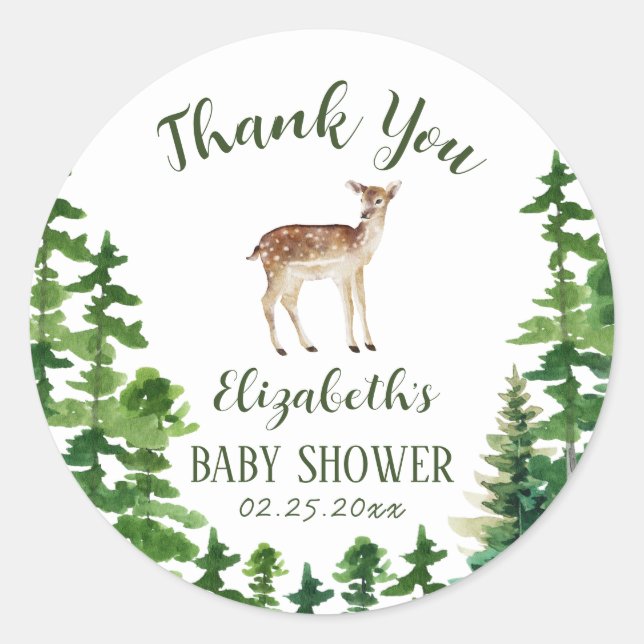 Cute Deer Baby Shower Thank You Runder Aufkleber (Vorderseite)