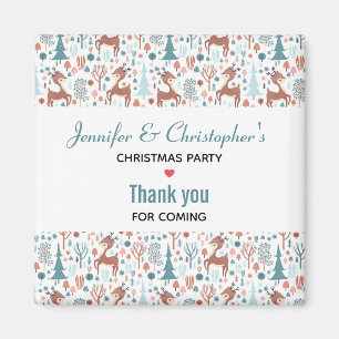 Cute Deer in Whimsical Forest Pattern Christmas Magnet
