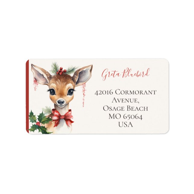 Cute deer whimsical boho Christmas custom Adressaufkleber (Vorne)
