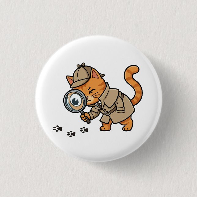 Cute Detective Cat Button (Vorderseite)
