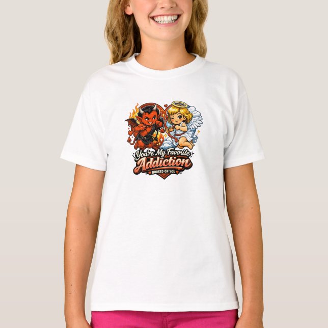 Cute Devil & Angel Valentine Day Love Design T-Shirt (Vorderseite)