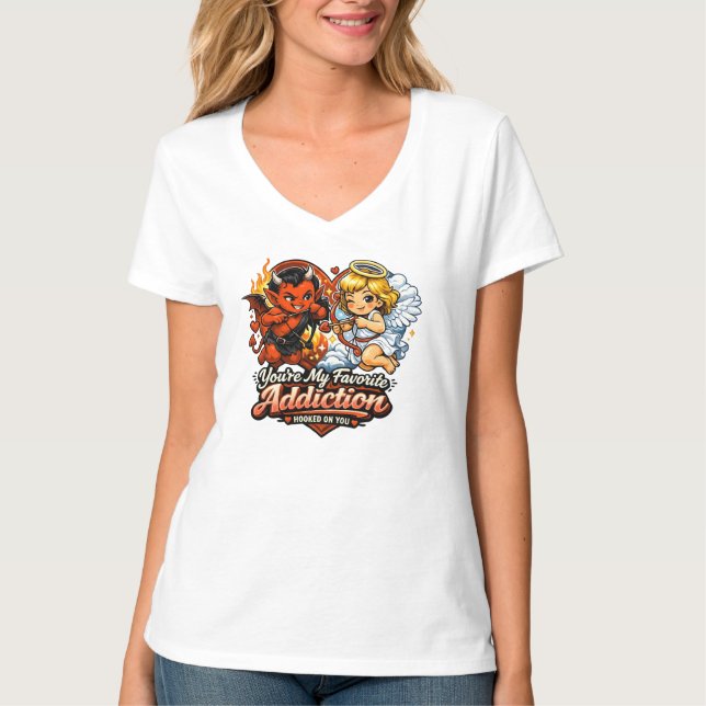 Cute Devil & Angel Valentine Day Love Design T-Shirt (Vorderseite)