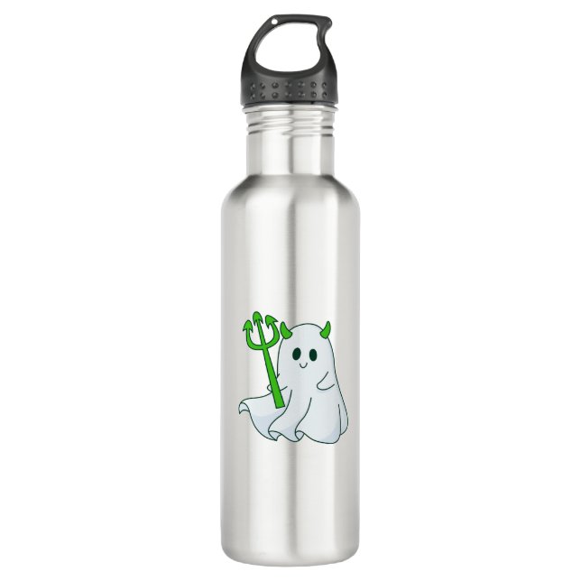 Cute Devil Ghost with Green Trident Edelstahlflasche (Vorderseite)