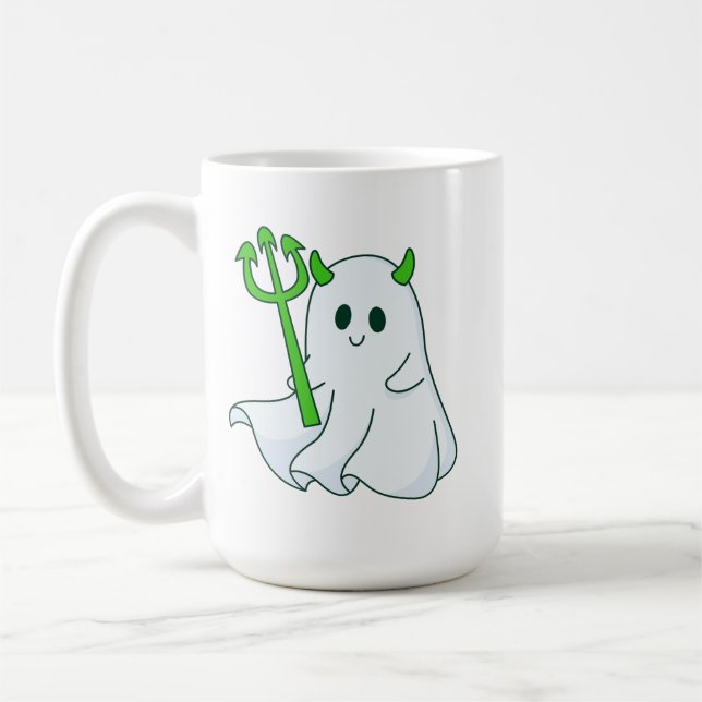 Cute Devil Ghost with Green Trident Kaffeetasse (Links)