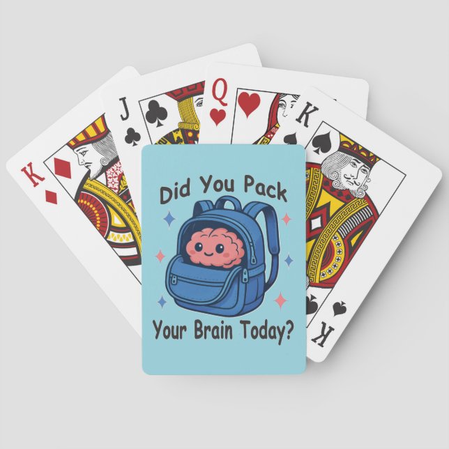 Cute “Did You Pack Your Brain Today?” Brain Pun Spielkarten (Rückseite)