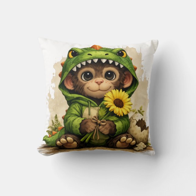 Cute Dino Baby Flower Pillow Kawaii Animal Kissen (Vorderseite)