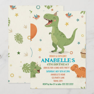 Cute Dino Birthday Party Invitation Einladung
