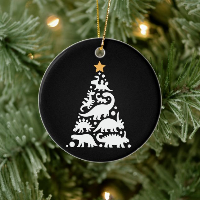 Cute Dino Christmas Tree Funny Dinosaur Holiday Keramik Ornament (Baum)