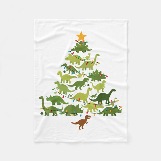Cute Dino Christmas Tree Merry Dinomas Xmas Lights Fleecedecke (Vorderseite)