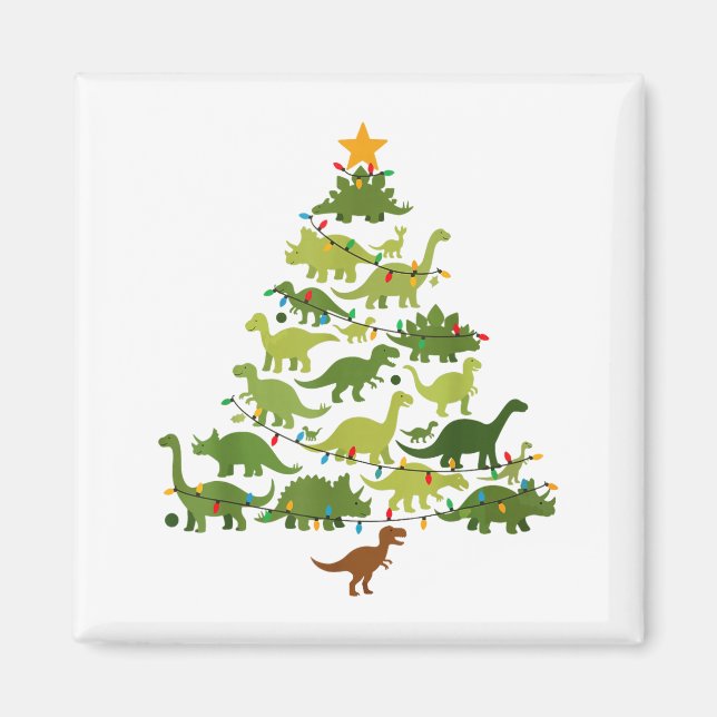 Cute Dino Christmas Tree Merry Dinomas Xmas Lights Magnet (Vorne)
