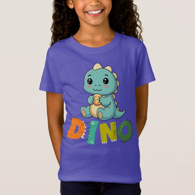 Cute Dino Cookie Lover – Kids Dinosaur T-Shirt Des (Vorderseite)