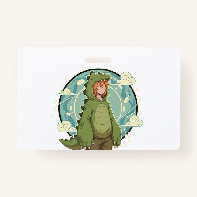 Cute Dino Friend Anime Boy - Green Dinosaur Ausweis (Vorderseite)