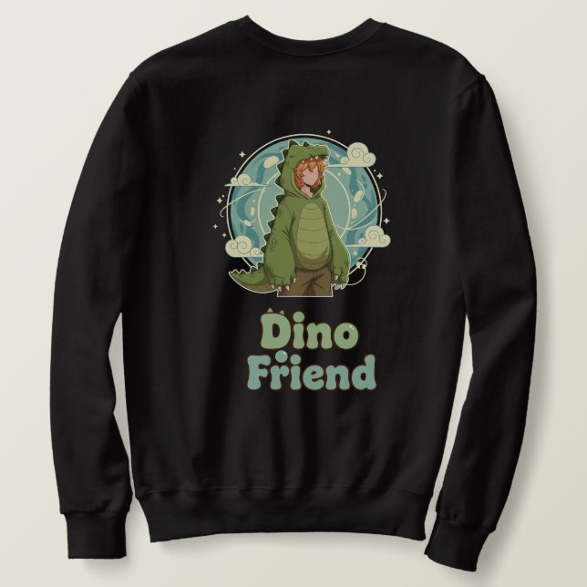 Cute Dino Friend Anime Boy - Green Dinosaur Sweatshirt (Design Rückseite)