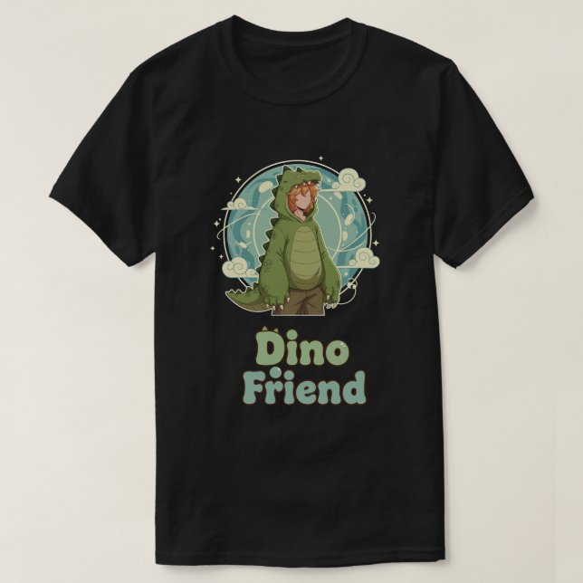 Cute Dino Friend Anime Boy - Green Dinosaur T-Shirt (Design vorne)