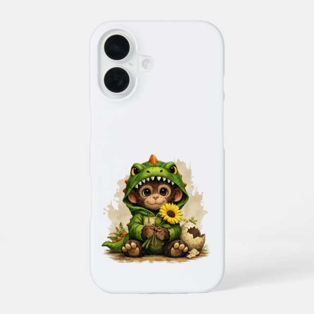 Cute Dino Monkey iPhone 16 Case – Kawaii Animal Hülle (Rückseite)