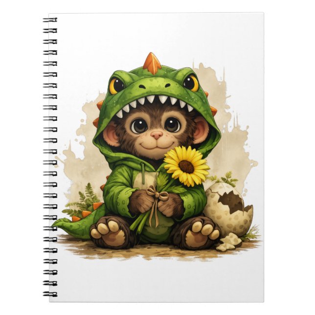 Cute Dino Monkey Notebook – Kawaii Animal Notizblock (Vorderseite)