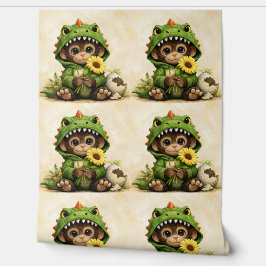Cute Dino Monkey Pattern Wallpaper Kawaii Tapete
