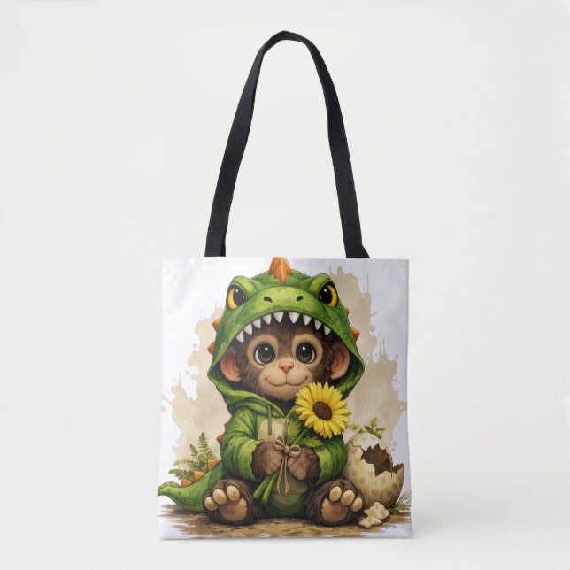 Cute Dino Monkey Tote Bag – Kawaii Animal Gift (Vorderseite)
