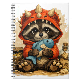 Cute Dino Raccoon Notebook – Kawaii Pirate Notizblock