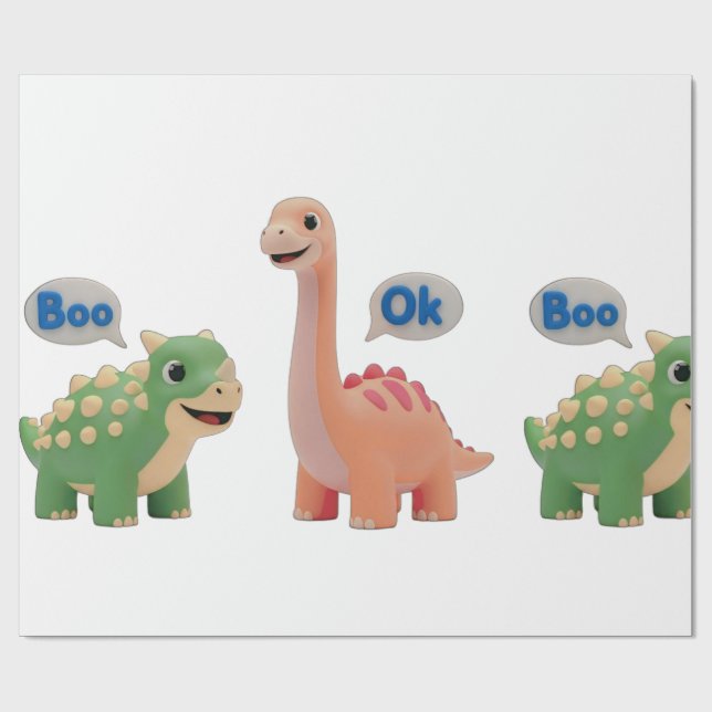 Cute Dino surprise Wrapping Paper Geschenkpapier (Flach)
