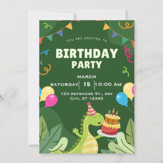 Cute Dinosaur Birthday Party Invitation | Green  Einladung