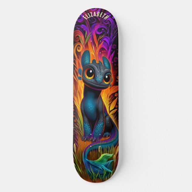 Cute Dinosaur Fantasy Forest Cool Children Art Skateboard (Vorderseite)