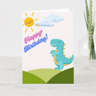 Cute Dinosaur Happy Birthday Card - Kawaii T-Rex S Karte