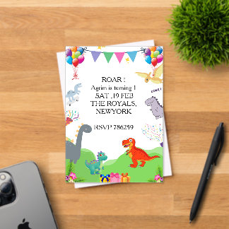 Cute Dinosaur Kids Birthday Invitation Acryleinladungen