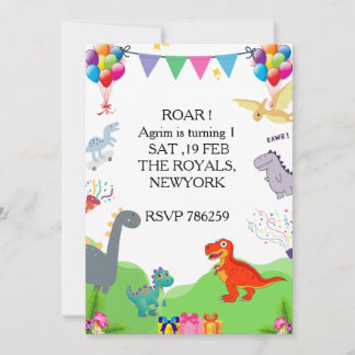 Cute Dinosaur Kids Birthday Invitation Einladung
