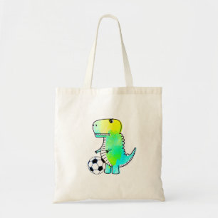 Cute Dinosaur Loves Soccer Watercolor Tragetasche