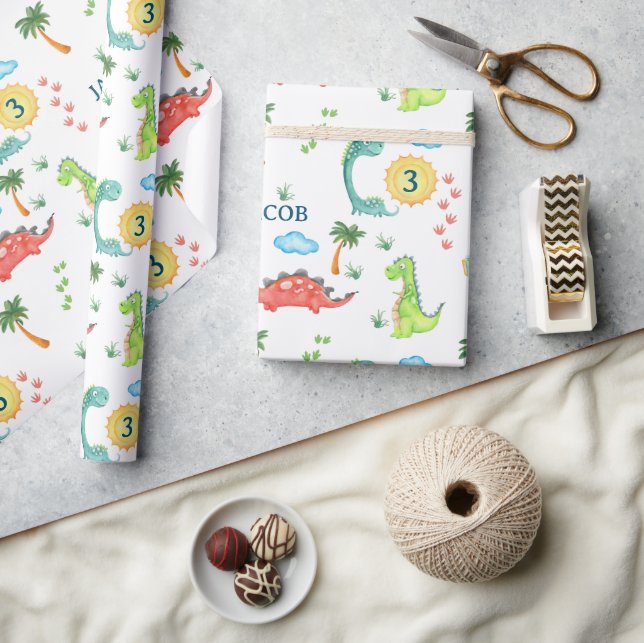 Cute Dinosaur Party Kids Birthday Trex Geschenkpapier (Kunsthandwerk)