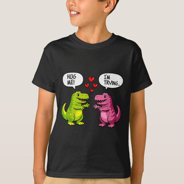 Cute Dinosaur T Rex Hug Valentines Day Couple Boyf T-Shirt (Vorderseite)