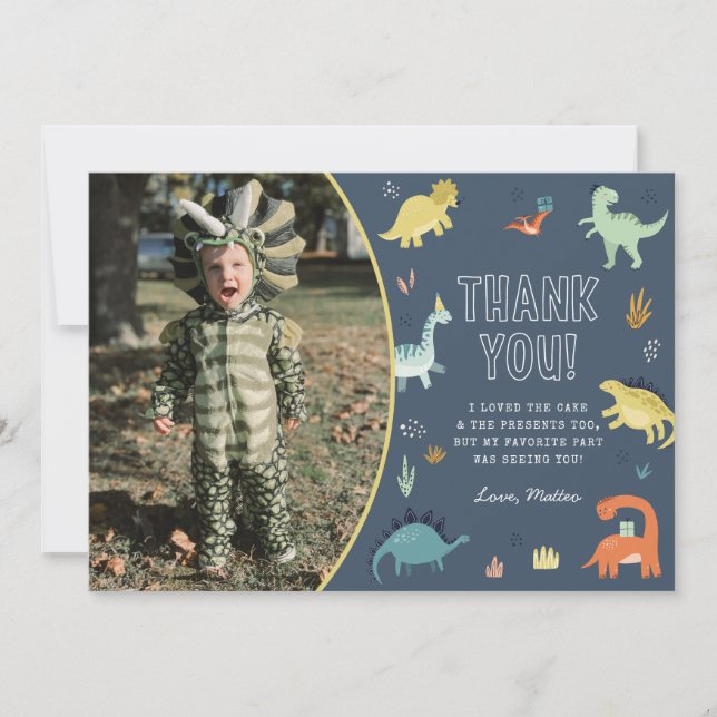 Cute Dinosaur Thank You Card with Photo Dankeskarte (Vorderseite)