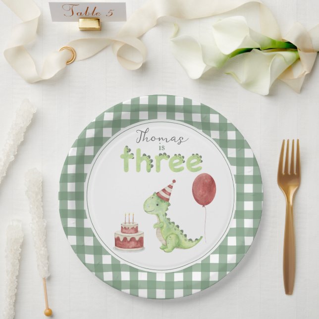 Cute Dinosaur Three-rex Birthday Pappteller (Hochzeit)