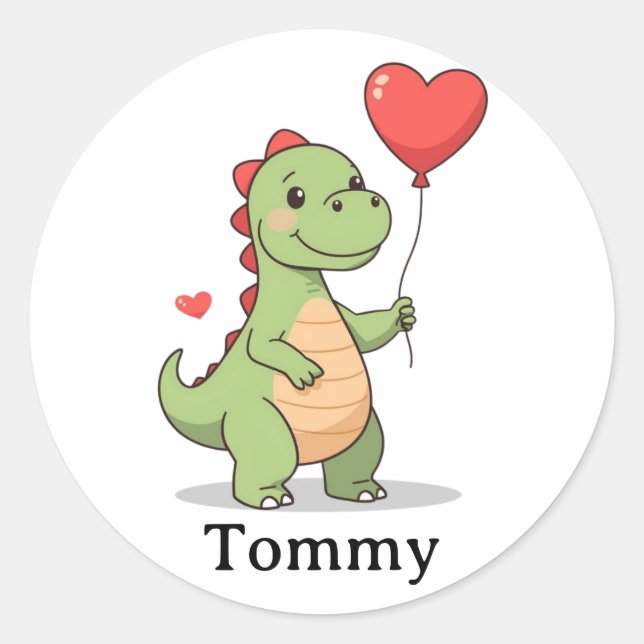 Cute Dinosaur Valentine Sticker for Boys (Vorderseite)