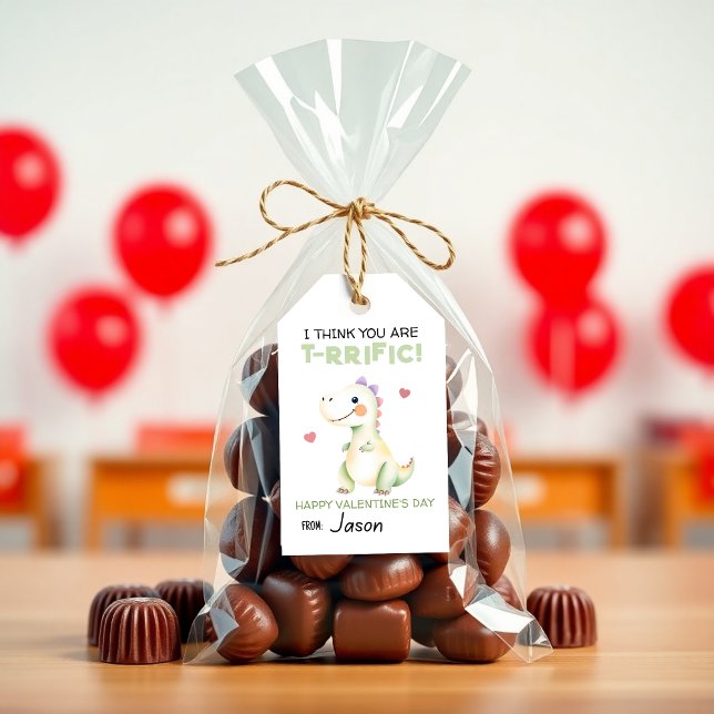 Cute Dinosaur Valentine “T-Rrific” Kids Classroom Geschenkanhänger (Cute Dinosaur Valentine Tag – “T-Rrific” Kids Classroom Valentine Gift Tag)