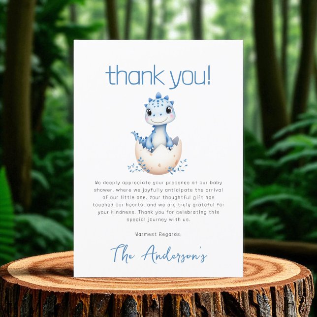 Cute Dinosaur Watercolor Blue Baby Shower Dankeskarte (Von Creator hochgeladen)