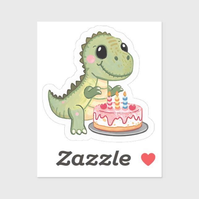 Cute Dinosaur with Birthday Cake Sticker (Blatt)