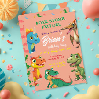 Cute Dinosaurs roar Boy Birthday Invitation Einladung