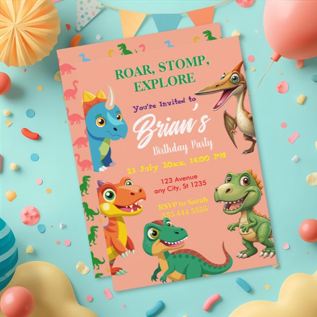 Cute Dinosaurs roar Boy Birthday  Invitation Einladung (Von Creator hochgeladen)