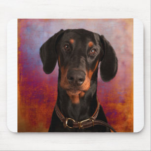 Cute Doberman Face on Colorful Background Mousepad