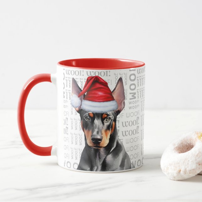 Cute Doberman Pinscher Lover Christmas Holiday Tasse (Mit Donut)