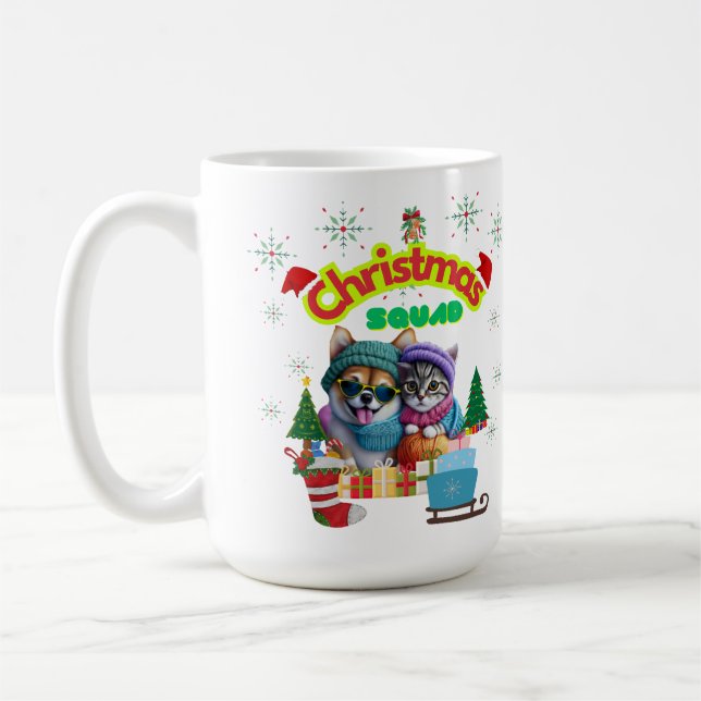Cute dog and cat Christmas squad design  Coffee Mu Kaffeetasse (Links)